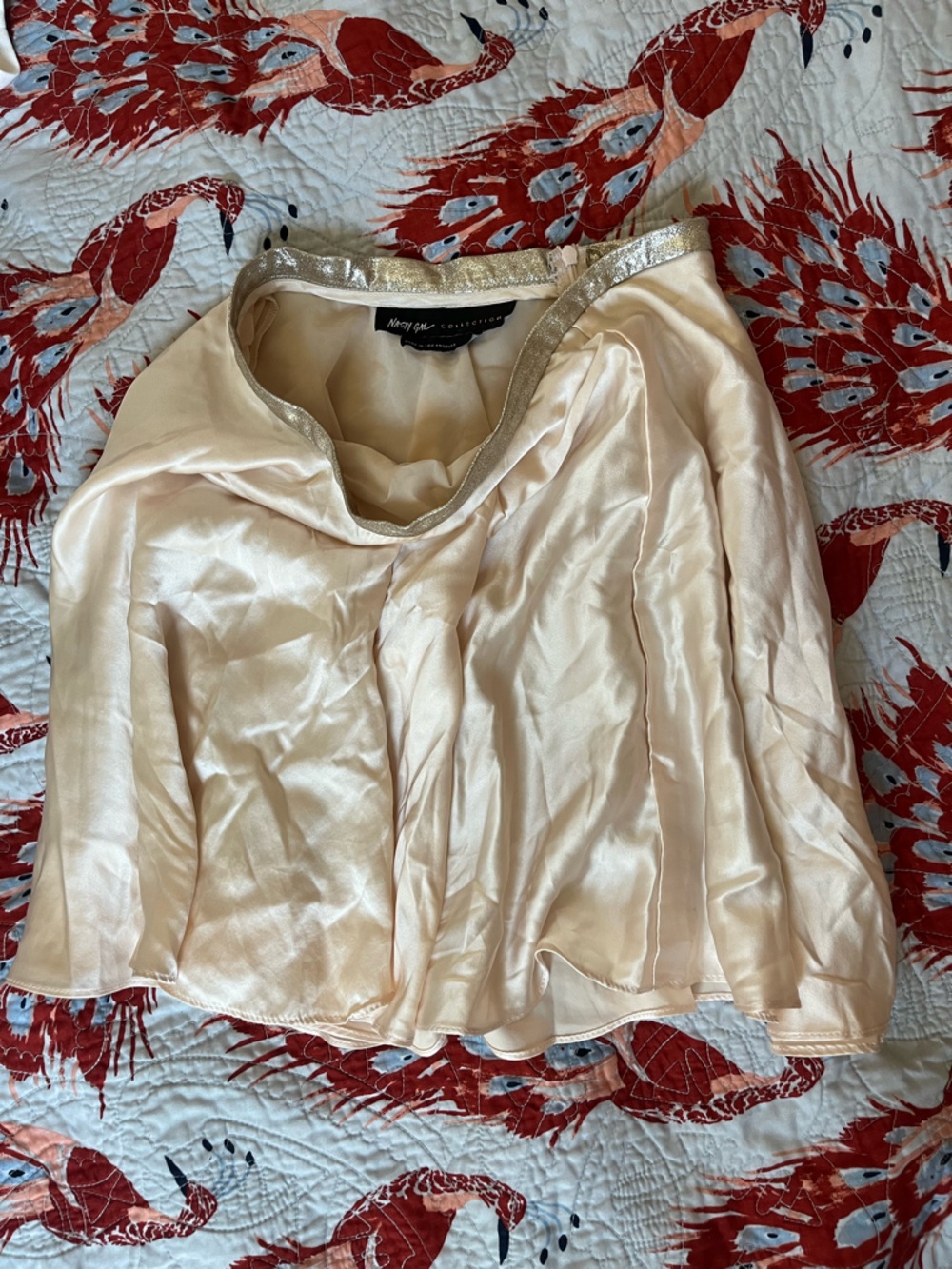 Nasty Gal Champagne Satin skirt with Metallic Gold Edge